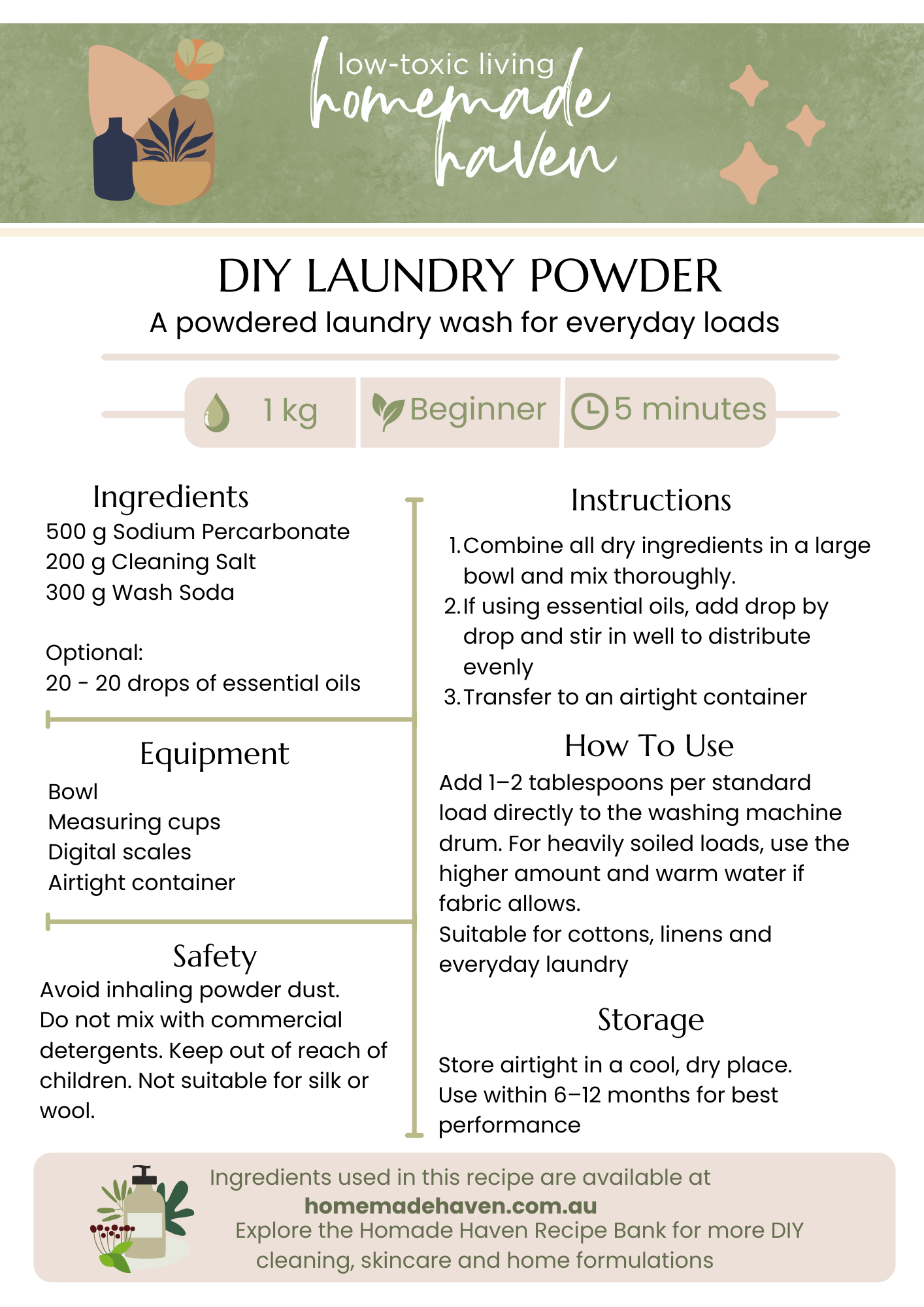 DIY Laundry Powder Recipe Card