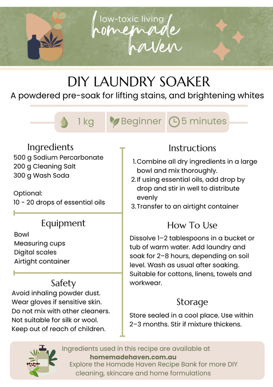 DIY Laundry Soaker Recipe Card