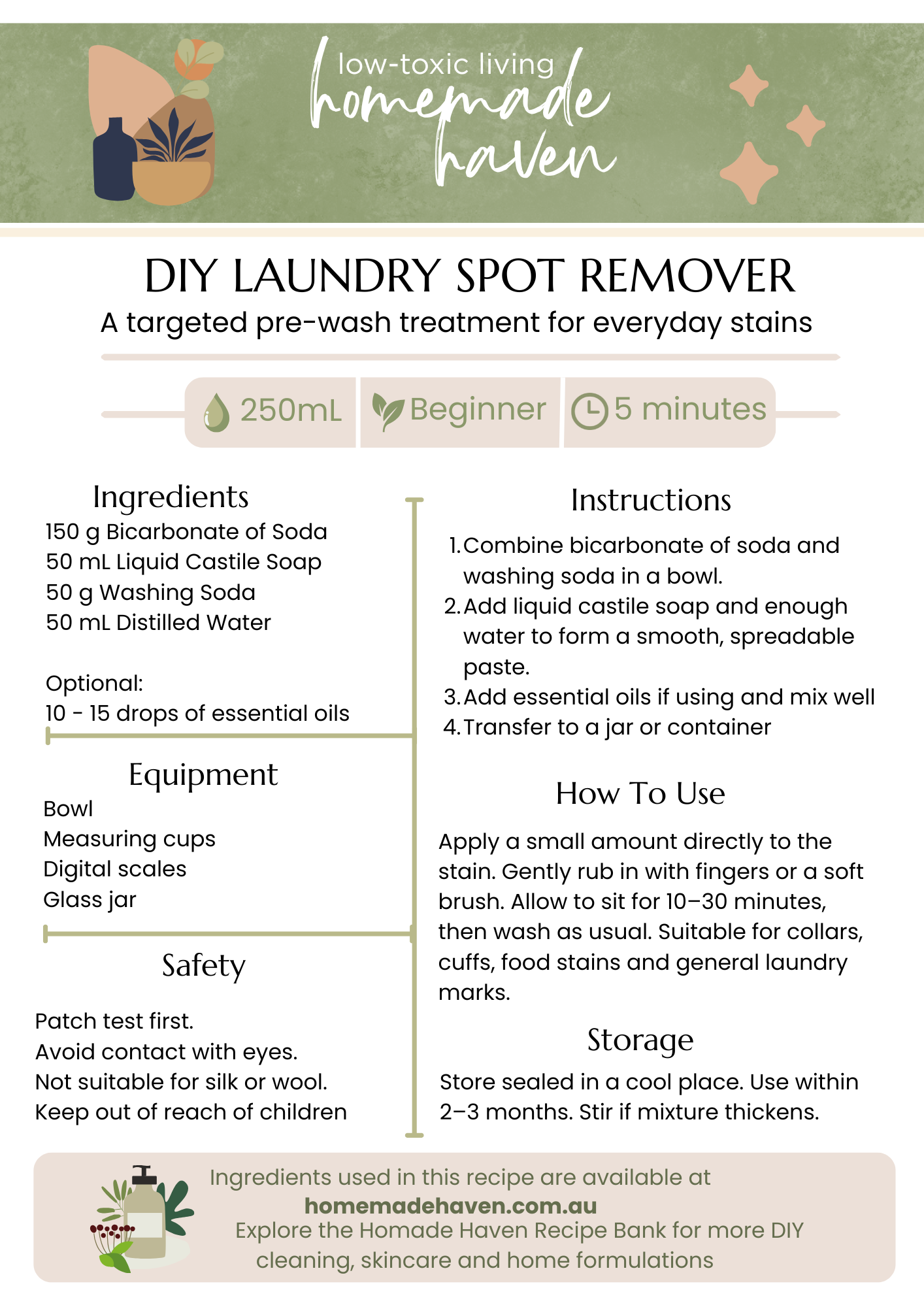 DIY Laundry Spot Remover Recipe Card