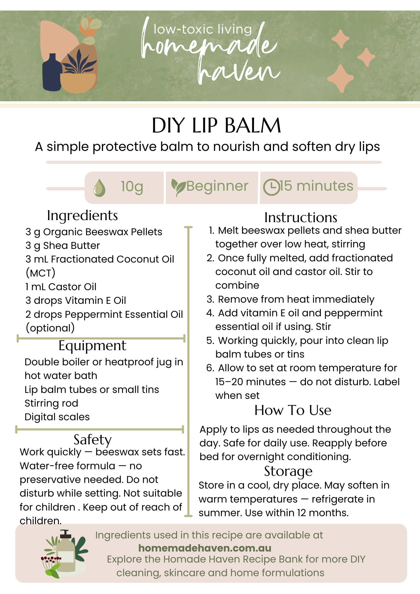 DIY Lip Balm Recipe Card