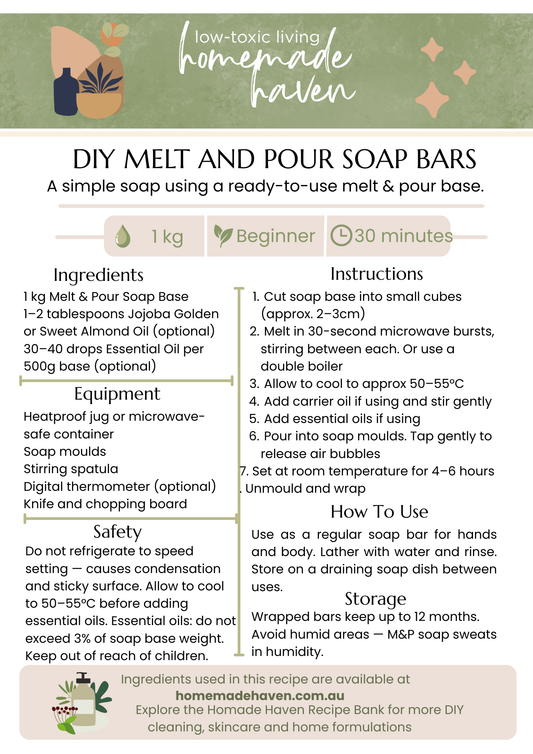 DIY Melt and Pour Soap Bars Recipe Card