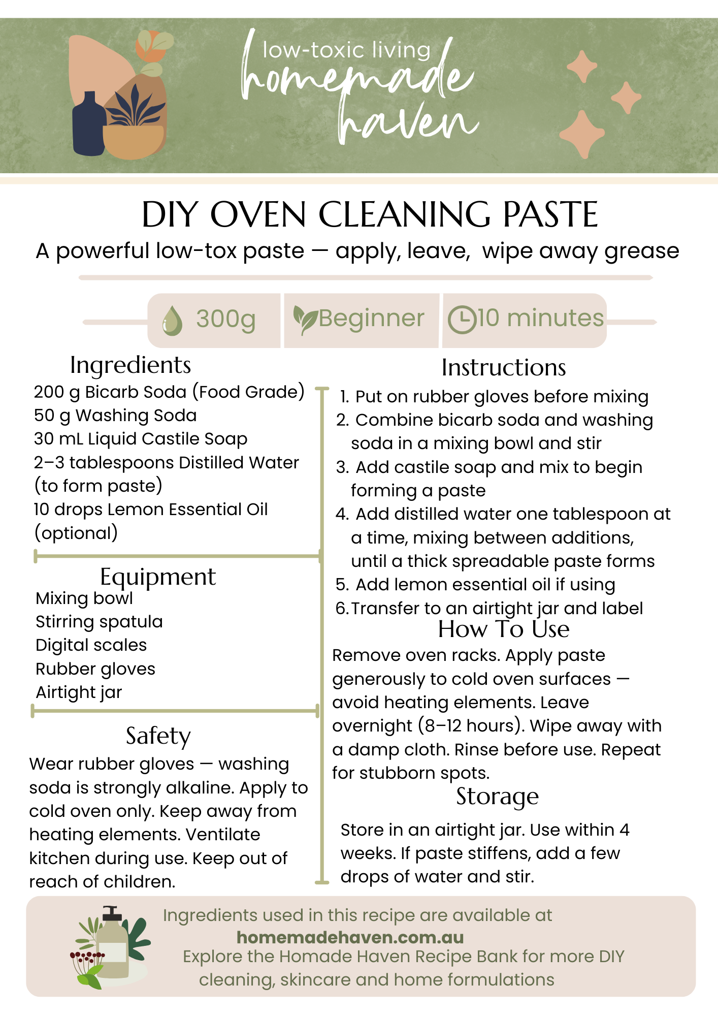 DIY Oven Cleaning Paste Recipe Card