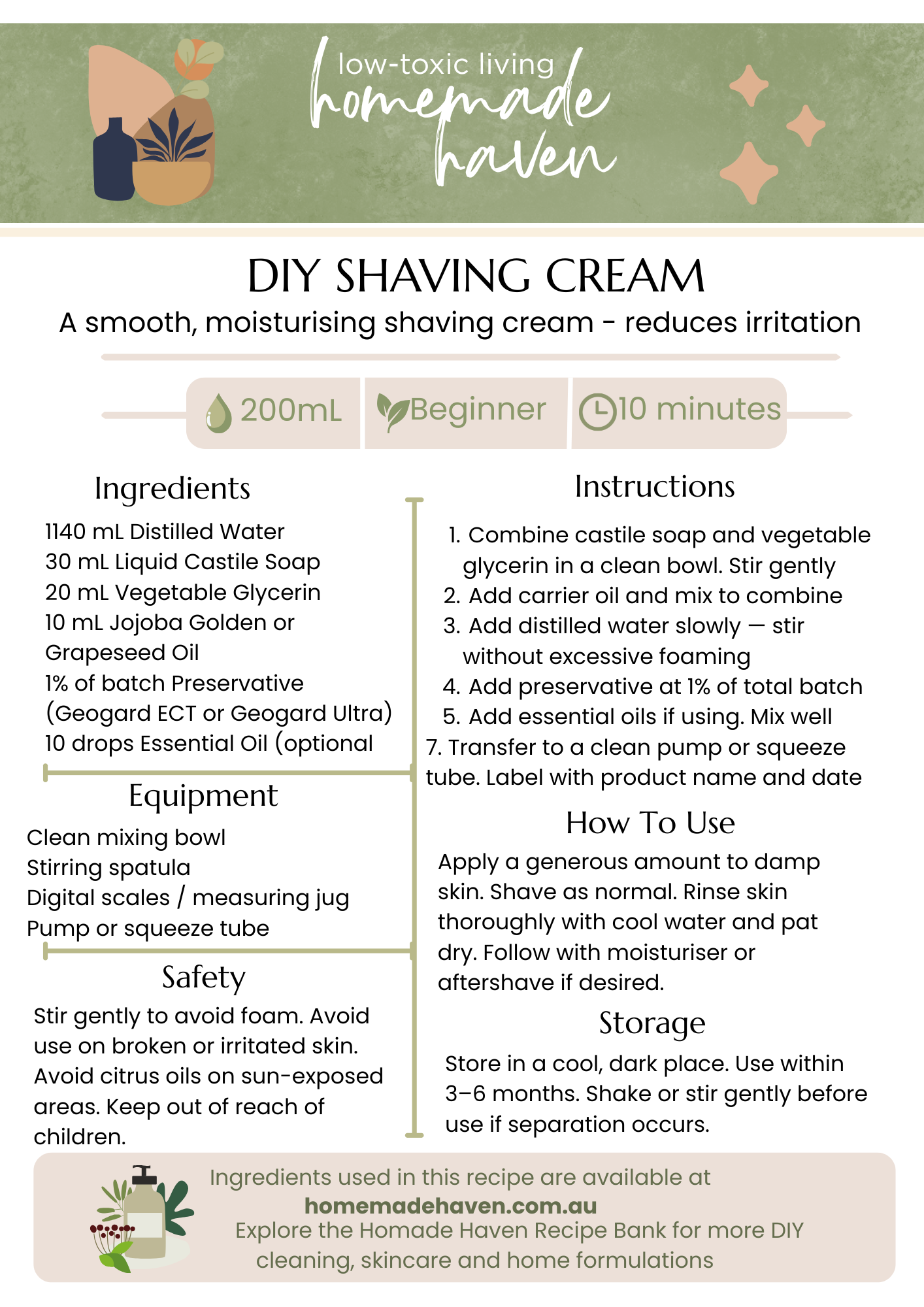 DIY Shaving Cream Recipe Card
