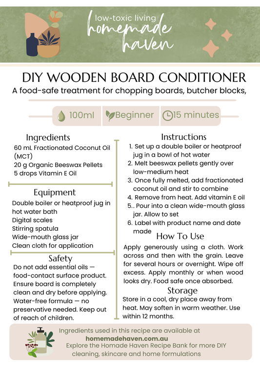 DIY Wooden Board Conditioner Recipe Card